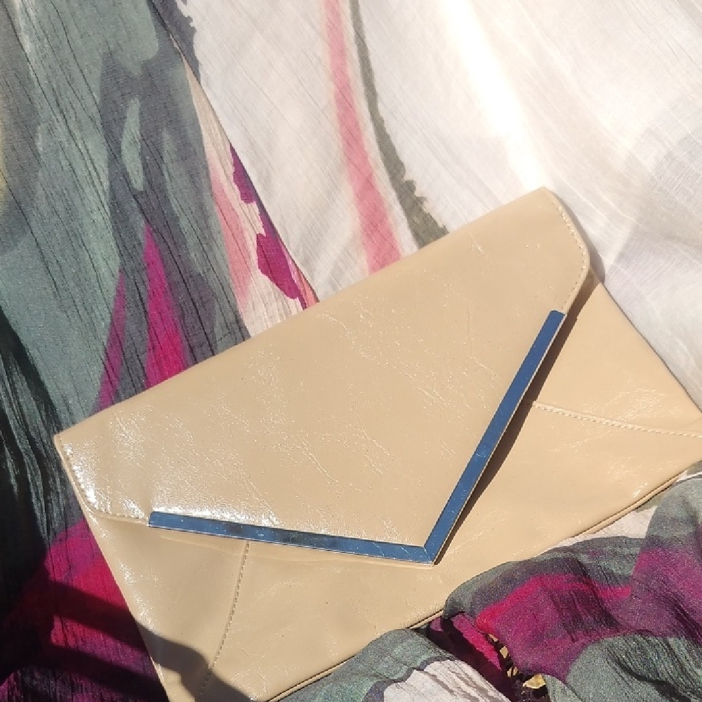 INC Creamy Beige Patent Leather Clutch